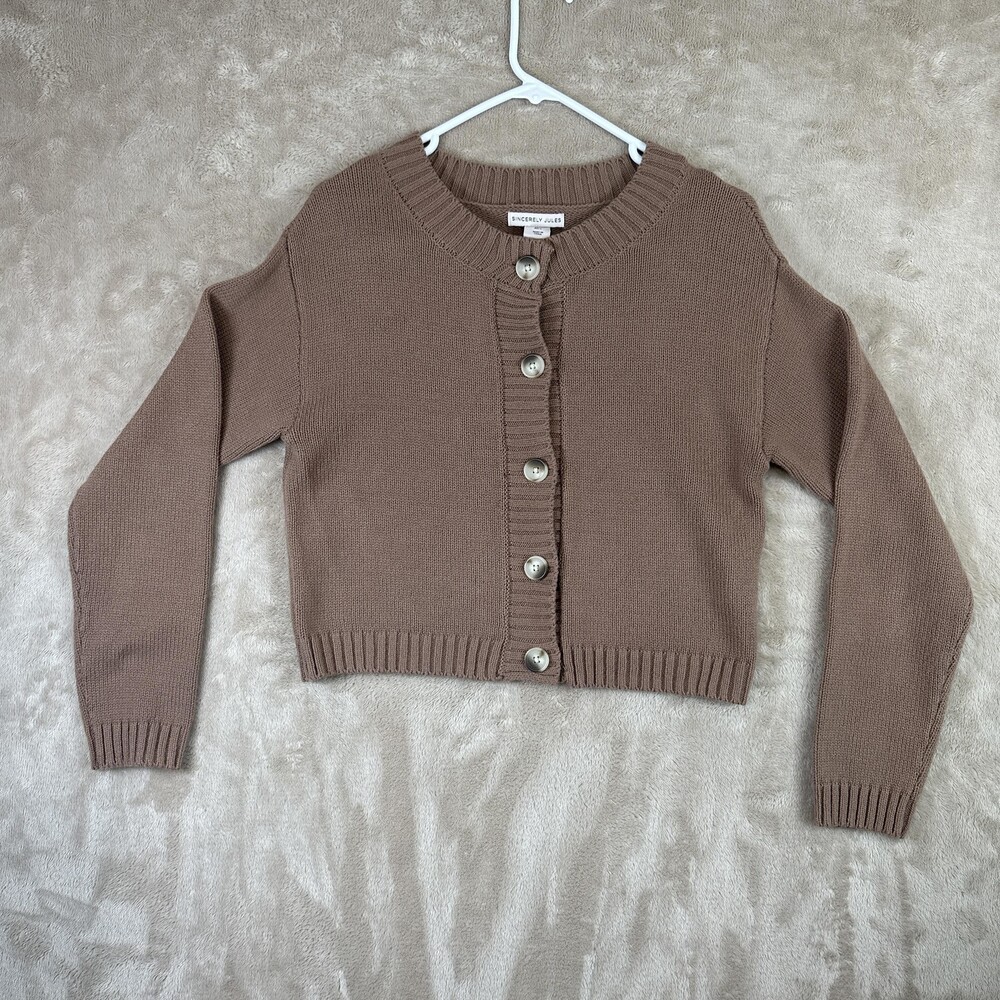 Sincerely Jules Sweater Womens Small Brown Button Front Knit Crop Cardigan